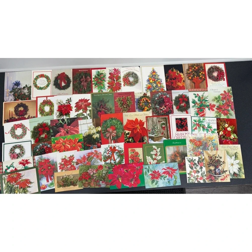Vintage Christmas Cards Fronts ONLY Greenery Trees Wreaths Scrapbook Crafts 50+
